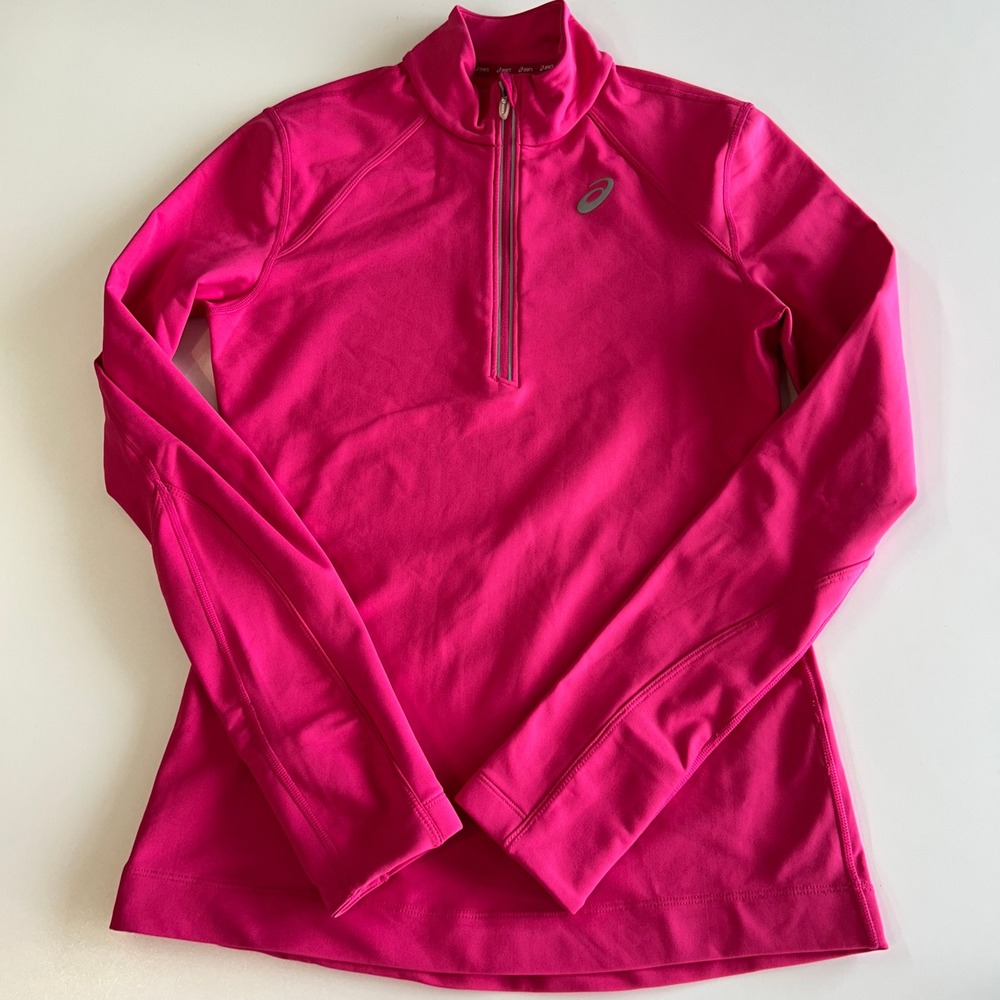 Asics Womens Pink Quarter Zip Long Sleeve Running Athletic Top Small
